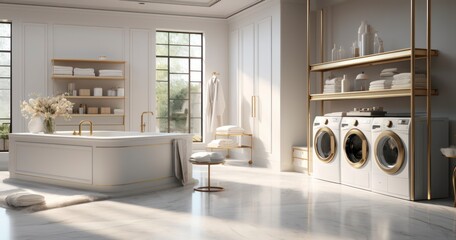 An Elegant Laundry Room Design, Merging Everyday Functionality with Luxury - obrazy, fototapety, plakaty