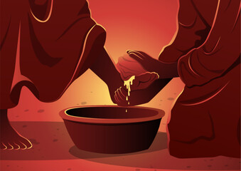 Jesus Christ washing apostles feet vector illustration