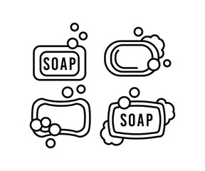 set soap icon bubbles vector design cleaner laundry bathroom simple black white outline