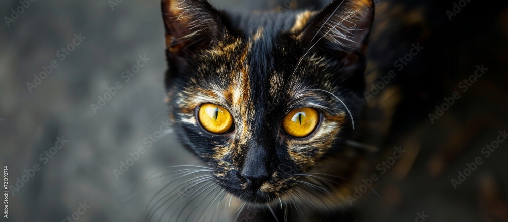 Wall mural mesmerizing yellow and black cat looking intently