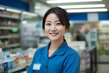 Fototapeta premium portrait of a bookstore worker woman
