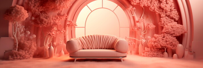 Peach colored room design conveying a feeling of luxury and comfort