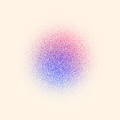 Round grainy vector background in neon color. Round translucent spot with halftone noise effect on a white isolated background.