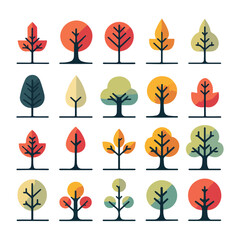 Obraz premium Collection of simple trees, different color trees, set