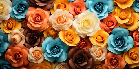 Floral Wallpaper with Yellow, Blue and Orange Roses.