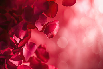 valentines day rose red petals with bokeh red background