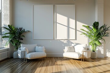 Minimalist Office Mockup Frame on Wall,Clean Workspace Mockup in Modern Office