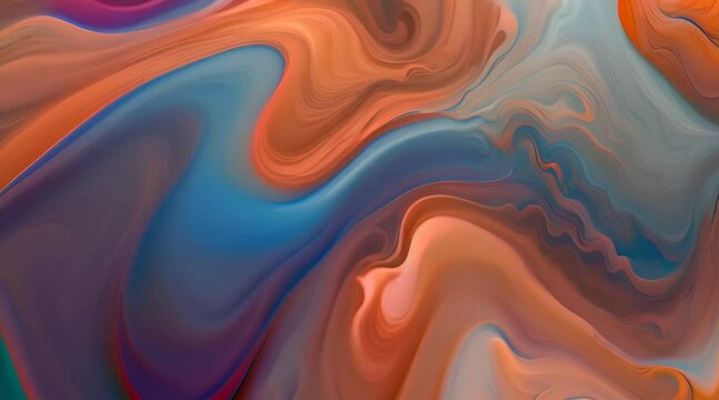 Teel and orange color paints morphing, abstract background