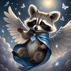 The fluffy baby raccoon is an adorable creature to behold, with its soft fur and curious eyes. Although young, it exudes a certain charm and mischief, exploring the world around it in playful innocenc