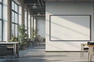 Minimalist Office Mockup Frame on Wall,Clean Workspace Mockup in Modern Office