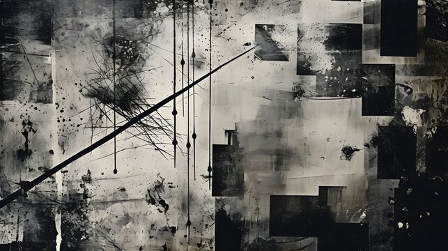 vintage grunge black and white collage background. Different textures and shapes