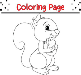 Happy squirrel coloring book for kids. Wild animal coloring pages for children