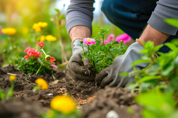 Blooming Beauty: Gardener Tending to Flowers