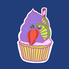 Sticker Illustration vector design of mini pink cake 
