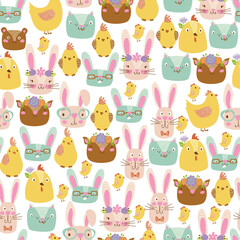 easter bunny seamless pattern spring chicken repeating background april repeat backdrop pastel happy easter textile tile seamless pattern pastel pink green yellow easter bunny holiday wrapping paper