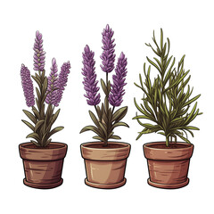 Lavender illustration in pots on transparent background
