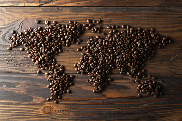 Coffee Bean World Map on Wood