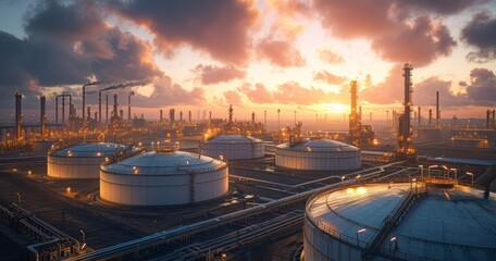 The Robust Infrastructure of Liquefied Natural Gas Storage Tanks at an LNG Terminal - obrazy, fototapety, plakaty