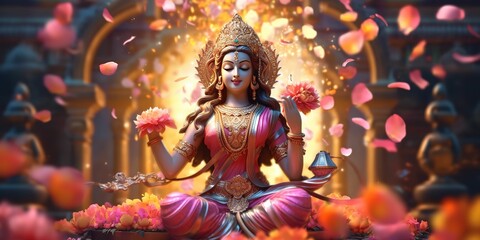 Obraz na płótnie Canvas minimalistic design Hindu Goddess Lakshmi with flowing hair and saree made of marble,