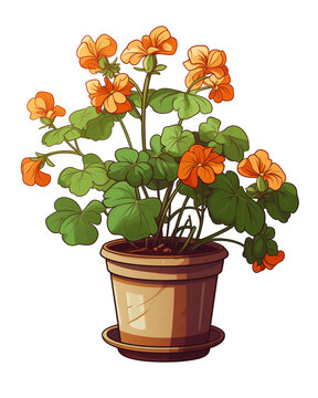 orange geranium flowers in pot clip art preview