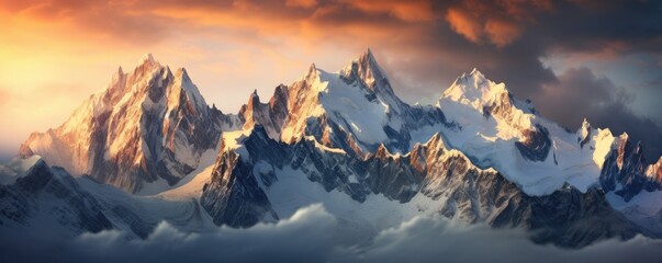 Beautiful landscape of amazing mountains with charming snowy peaks