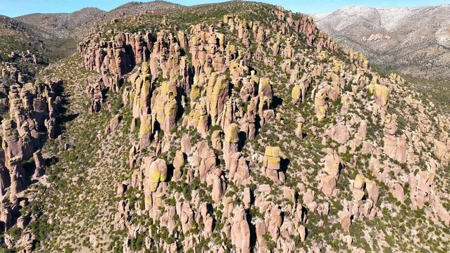 Stone columns aka hoodoos aerial view from Sugarloaf Mountain in Chiricahua National Monument in Cochise County in Arizona AZ, USA. 
