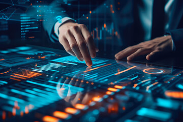 Naklejka premium Professional Investor Examining Digital Market Trends