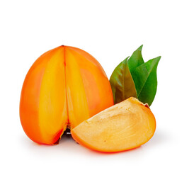 Persimmon fruit slices isolated on a white background