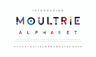 Moulltris Modern style font design, set of alphabet letters and numbers vector illustration Crypto font.