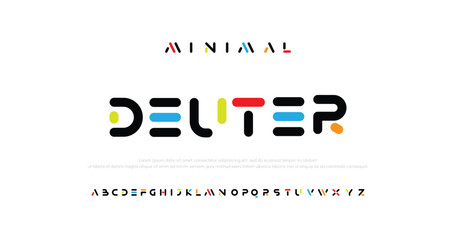 Deuter Abstract digital technology logo font alphabet. Minimal modern urban fonts for logo, brand etc. Typography typeface uppercase lowercase and number. vector illustration