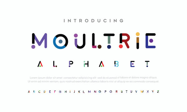 Moulltris Modern style font design, set of alphabet letters and numbers vector illustration Crypto font.