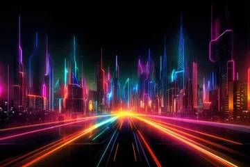 Fotobehang Neon vivid cyberpunk megapolis © Саша Григорьева