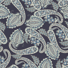 Vector Batik ornament. Ethnic Paisley Floral seamless pattern. - 721403904