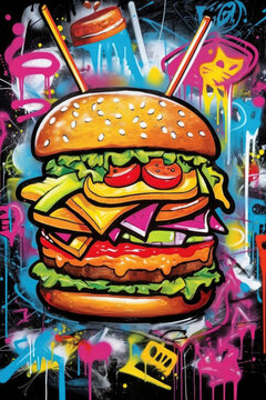 Juicy bright comic detailed graffiti burger