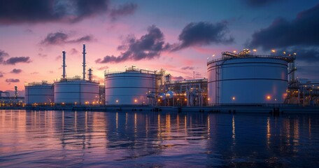 The Extensive Storage Tanks Holding Liquefied Natural Gas at an LNG Terminal