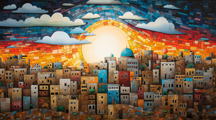 Naklejka premium Sunrise of Hope: Illuminating Jerusalem in the Pursuit of Peace Across the Middle East