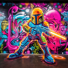 Fototapeta premium Paintball soldier on a graffiti background