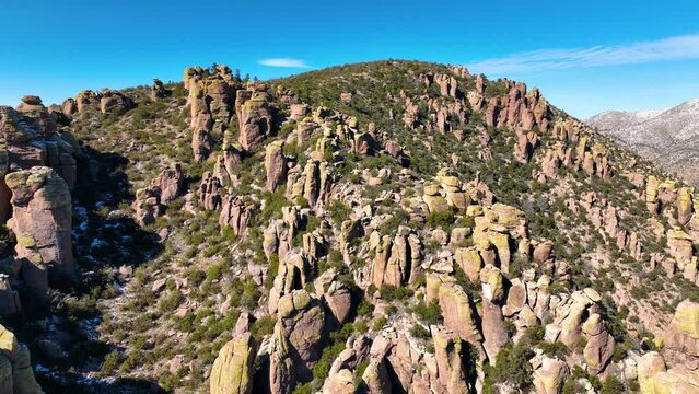 Stone columns aka hoodoos aerial view from Sugarloaf Mountain in Chiricahua National Monument in Cochise County in Arizona AZ, USA. 