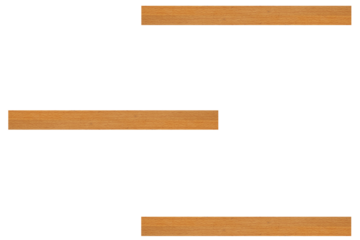 Three empty simple small minimalist shelves made of light wood isolated on white background with copy space.