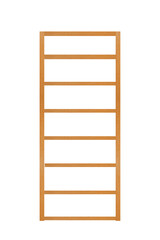 Empty modern bookshelves made of light wood with seven compartments isolated on white background.