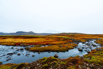 Autumn in the mountains. The mystical landscape of Iceland