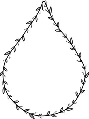 Drop shape Flower wreath frame leaf vector floral border picture frames Branch laurel botanical silhouette black elements decoration greeting wedding frames