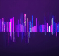 Sound wave background. Abstract equalizer background. Futuristic template. Banner for presentation or product. Purple, blue backdrop with copy space