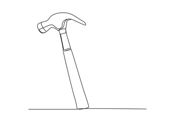 Hammer in Continuous one simple single line drawing. One line drawing background. Continuous line drawing of hammer and nail. Vector illustration.
