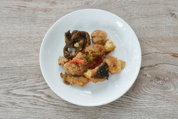 deep fried slice common silver barb fish with chili sweet vinegar on plate 