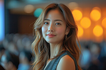 Obraz premium Portrait of young business woman in modern co-working space.Generative AI