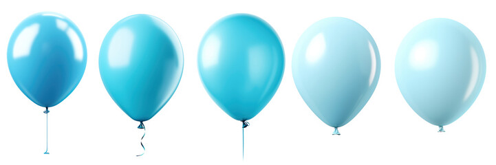 Collection of blue balloons isolated on transparent or white background