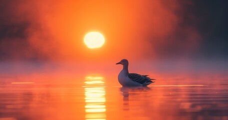 A Bird Silhouetted Against the Glorious Backdrop of Sunrise