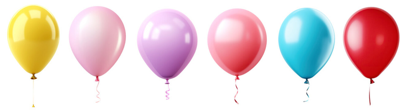 Collection of colorful balloons isolated on transparent or white background