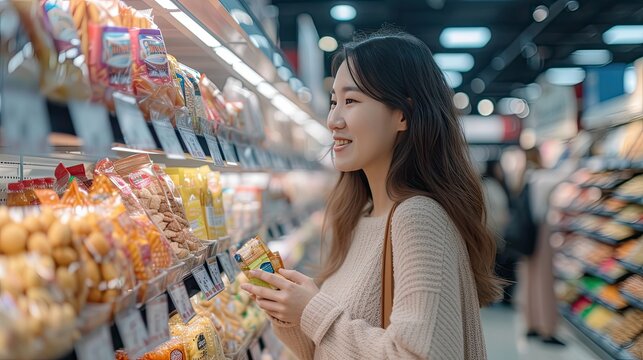 Asians woman shopping on supermarket.Generative AI